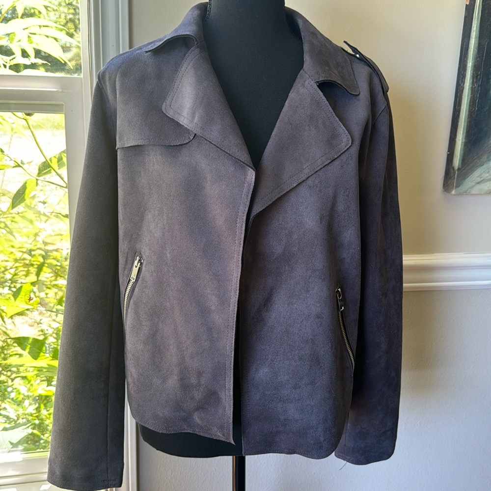Philosophy‎ Grey Faux Suede Leather Moto Jacket Women’s Size Medium